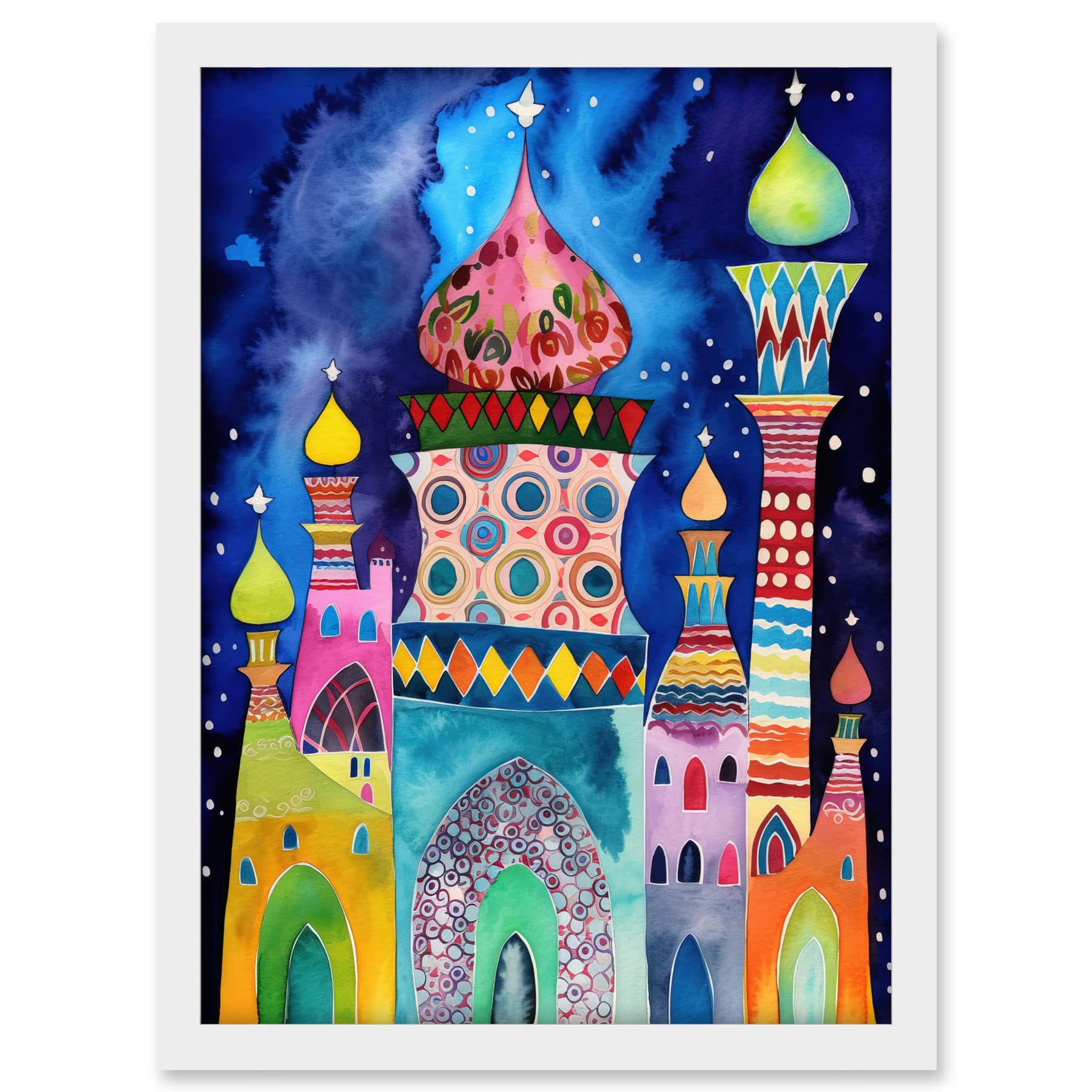 Artery8 Mosque At Midnight Folk Art Artwork Framed A3 Wall Art Print