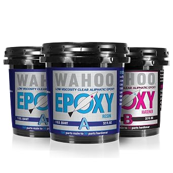 Wahoo 2-Part Epoxy Kit Resin + Hardener 3 Quart Clear Aliphatic Epoxy Resin  Low Viscosity, Quick Lamination Wet-Out, Low Bubble Retention Epoxy - Made in The USA!