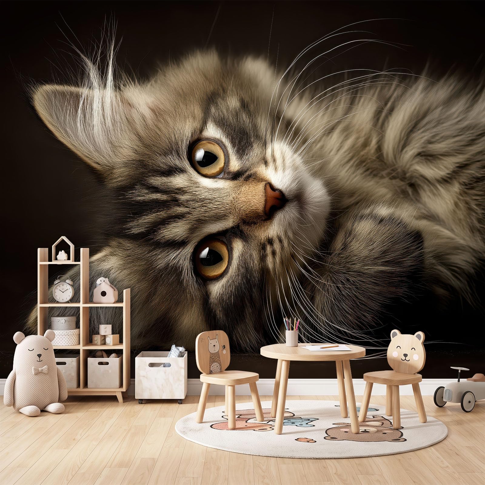 Carta da parati a righe tortora con gatto, 450 x 280 cm
