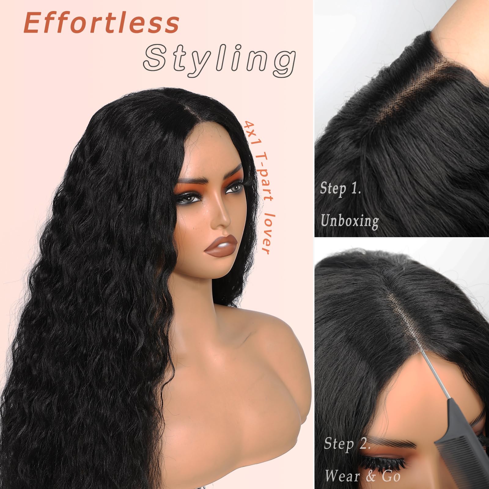 Amazon.com : YKHJH 26 Inch Black Synthetic Lace Front Wig  display picture 1