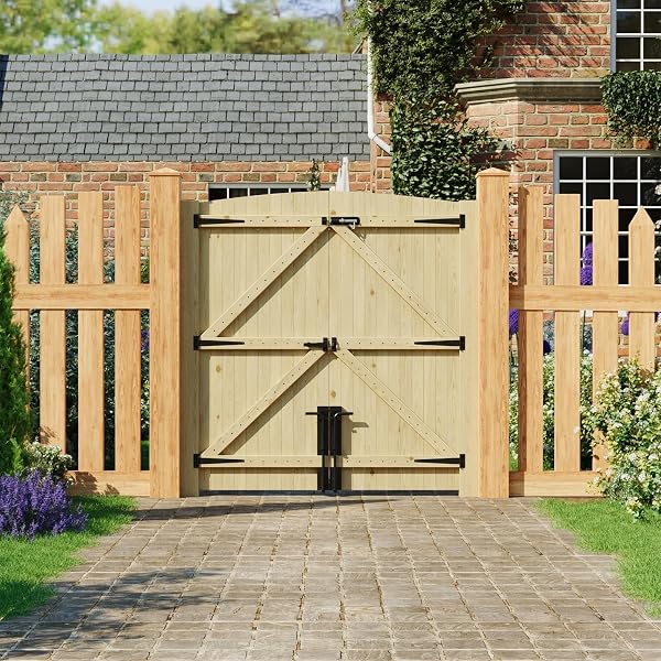 INMOZATA Double Garden Gates,Wooden Drive Way/Pedestrian Gate with Lock and Knocker Heavy Duty Swing Gates for Garden Animal Sheds Farm entrances(6ftwide*6ft high) - 1