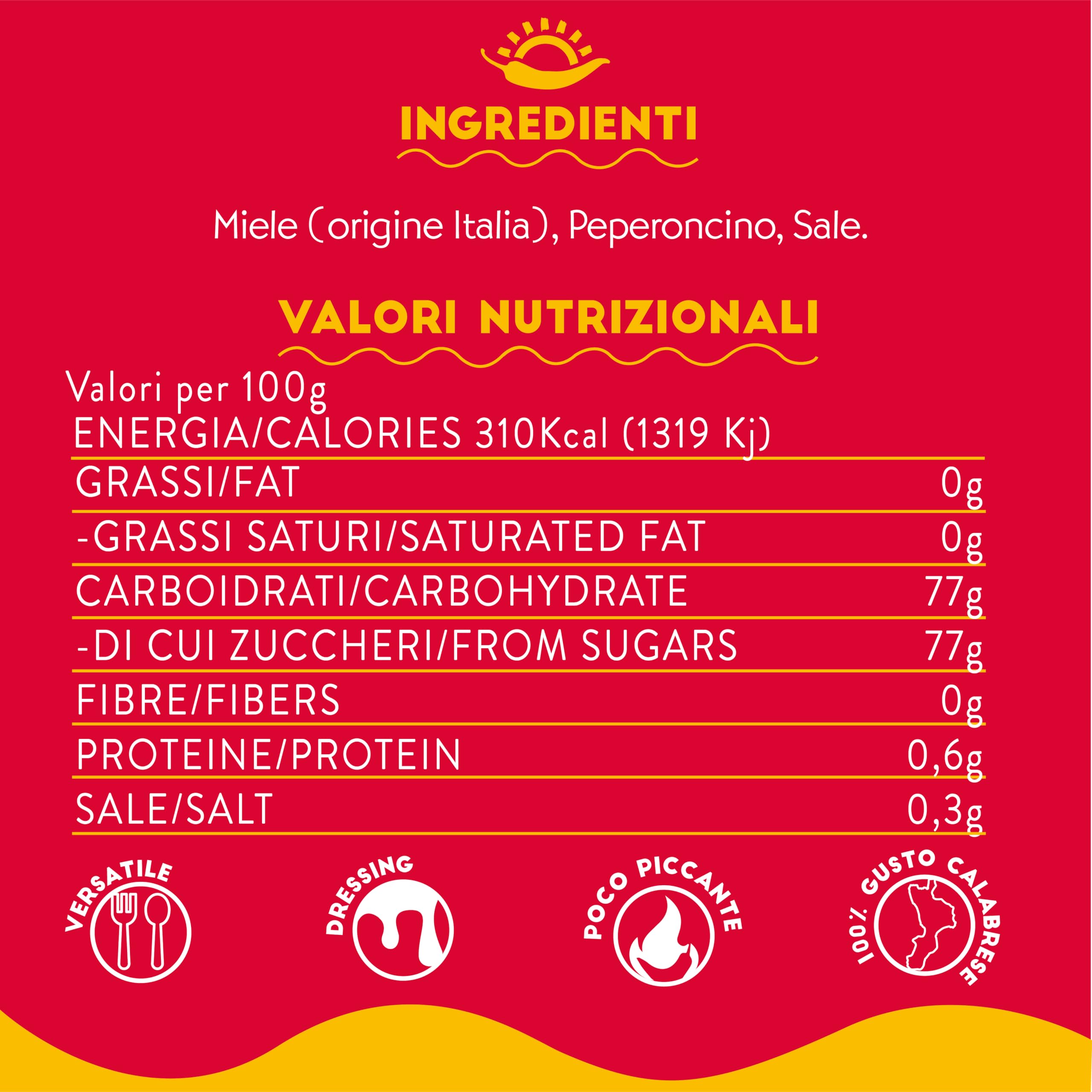 MielHot Tutto Calabria - Miel Picante Calabresa 180g - Para Aperitivos y Delicias Gourmet con Chile