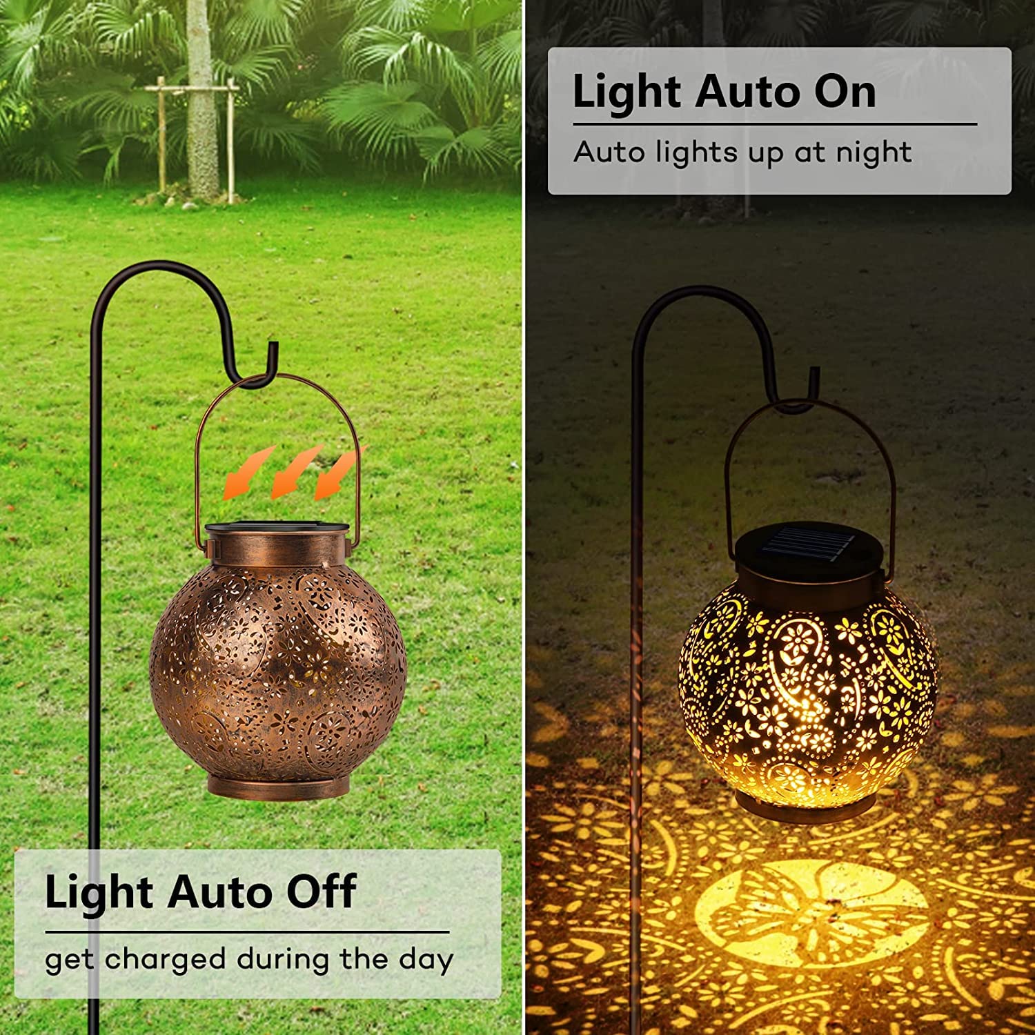 OUILA Solarlaterne für AuÃŸen, 2 Stück Solarlampen Balkon Deko, Outdoor IP65 Wasserdicht Gartendeko für DrauÃŸen, LED Vintage Laterne Hängend für Veranda, Garten Dekorationen Terrasse Rasen Hof G