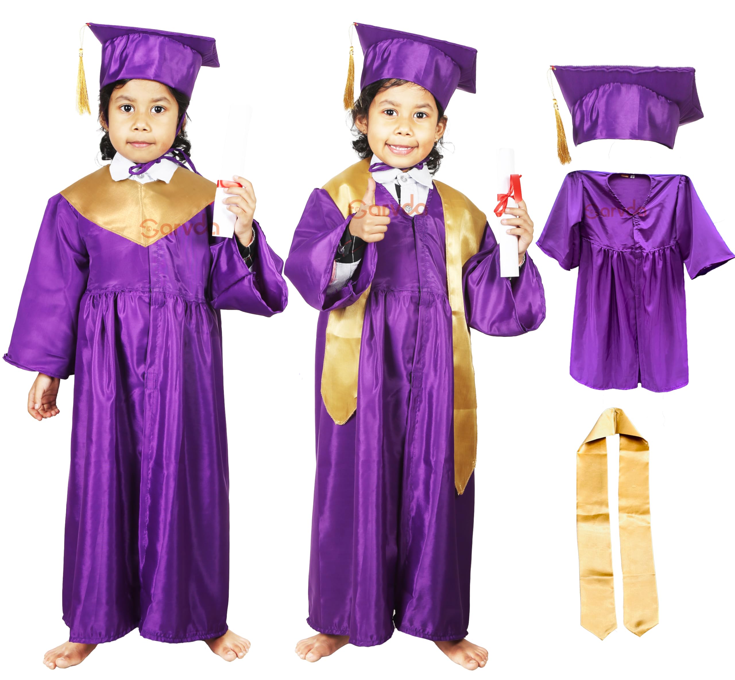 SarvdaKids Graduation Gown Set with Cap and Sash, Convocation Dress for Boys and Girls, School Ceremony, Fancy Dress
