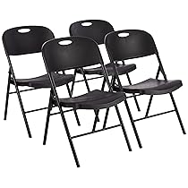 Amazon Basics Set di 4 sedie pieghevoli in plastica e metallo, da campeggio o da cucina, per interni ed esterni, nero, capacità di carico fino a 158 kg