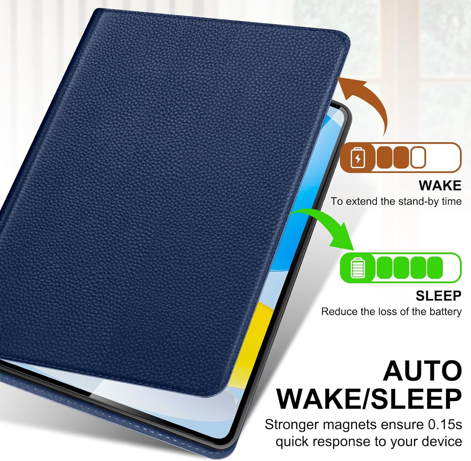 Genuine Leather Case for iPad 11th Gen 11" (2025/A16) & 10th Gen 10.9" (2022) | Slim Protective Cover with Adjustable Stand, Auto Wake/Sleep, Premium Leather | Blue