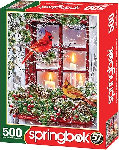 Miniatura 2 de Springbok Rompecabezas de 500 piezas para adultos, Together Forever cuenta con un par de cardenales en una escena de invierno nevado al aire libre,