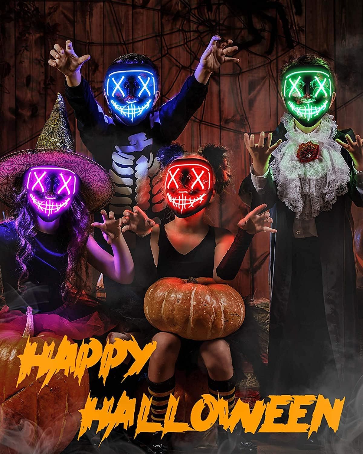 AnanBros - Maschera per Halloween, con luci a LED, maschera, per Halloween, 3 modalità di illuminazione, per cosplay e feste