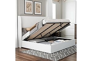 Jocisland King Upholstered Bed Frame with Storage | Wingback Headboard | Hydraulic Storage