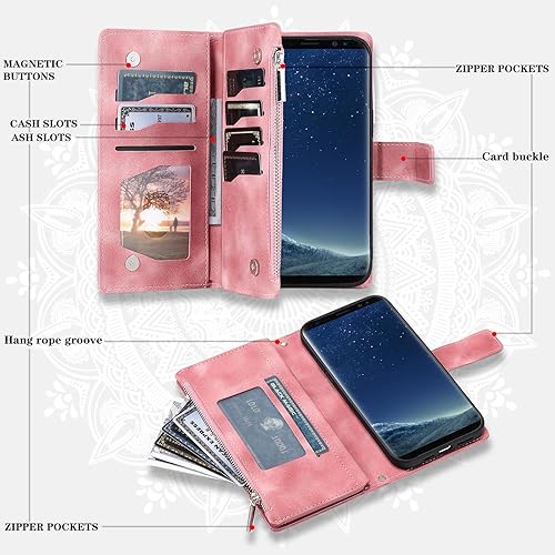 Miniatura 3 de Asuwish Funda de teléfono para Samsung Galaxy S8 con protector de pantalla de vidrio templado y correa para la muñeca, diseño de flores de mandala,