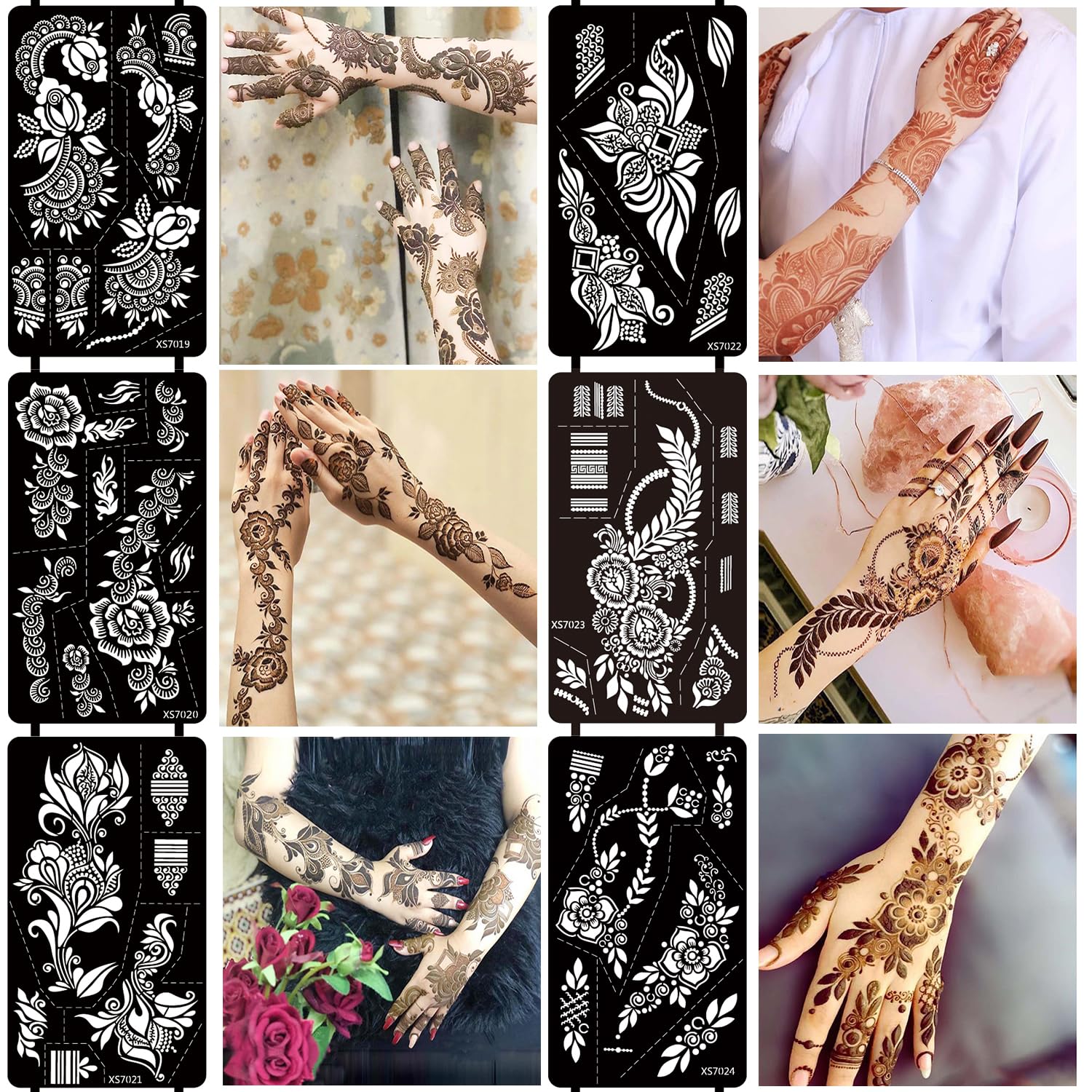 Temporary Tattoo Stencils kit, 12 Sheet Henna Tattoos Templates Dark Black