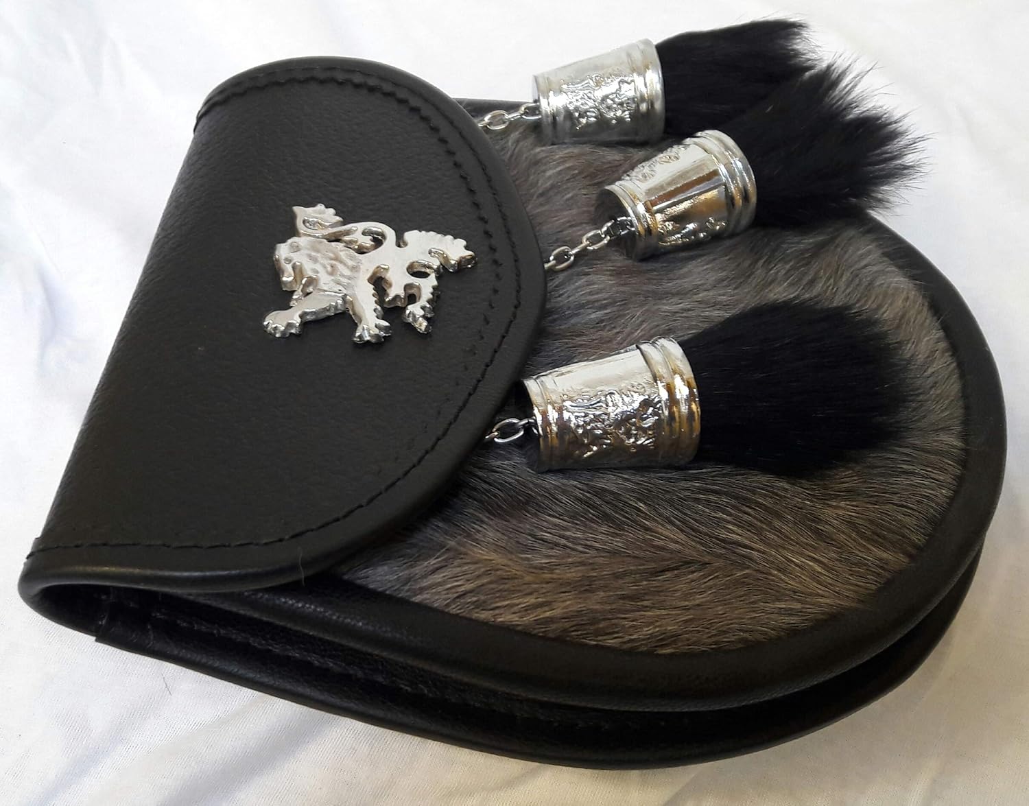 Scottish Kilt Semi Dress Grey Goat Sporran with Rampant Lion & Tassels Caps - Image 3