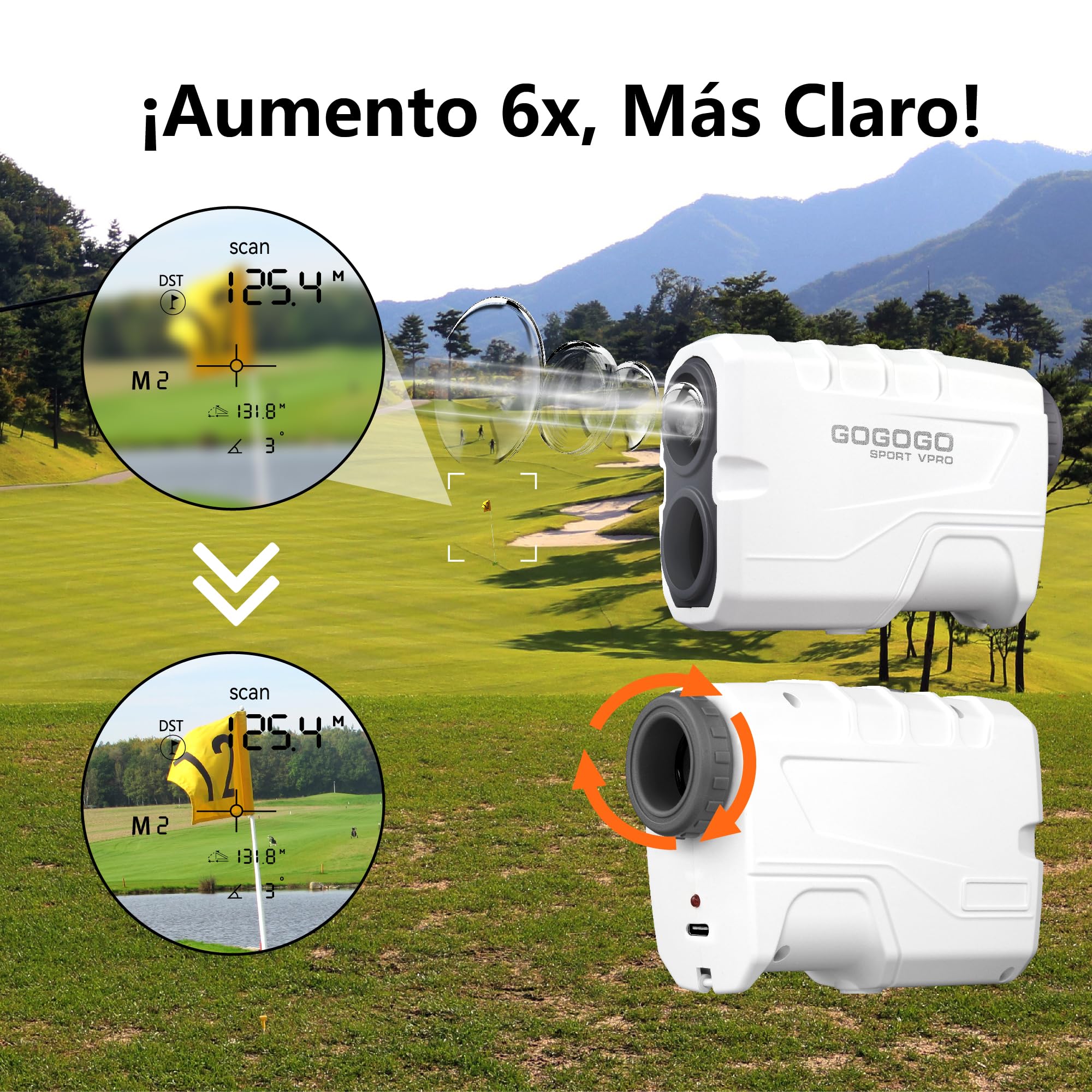 Gogogo Sport Vpro Telémetro Golf Caza 823 M/Yardas, Recargable Medidor Laser Golf 3 Modos para Pendiente y Vibración de Bloqueo de Bandera, Escaneo, Velocidad, Linea de Datos