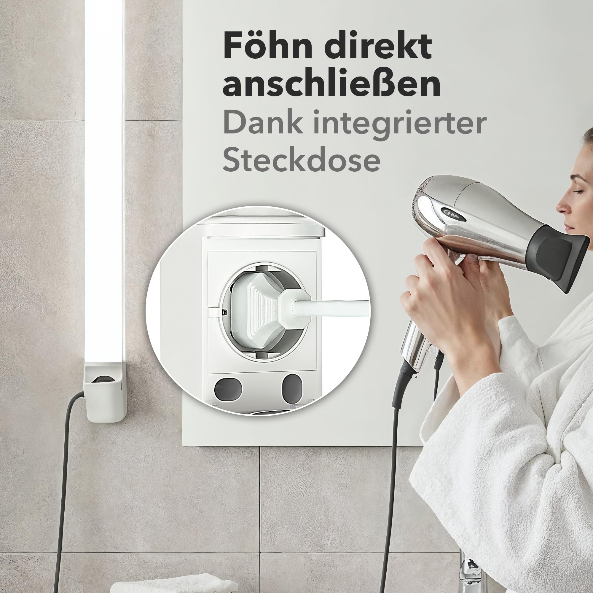 ledscom.de Lampada LED a specchio FERIG, lampada da bagno con presa, 67,5 cm, 14,5 W, 1601lm, bianco