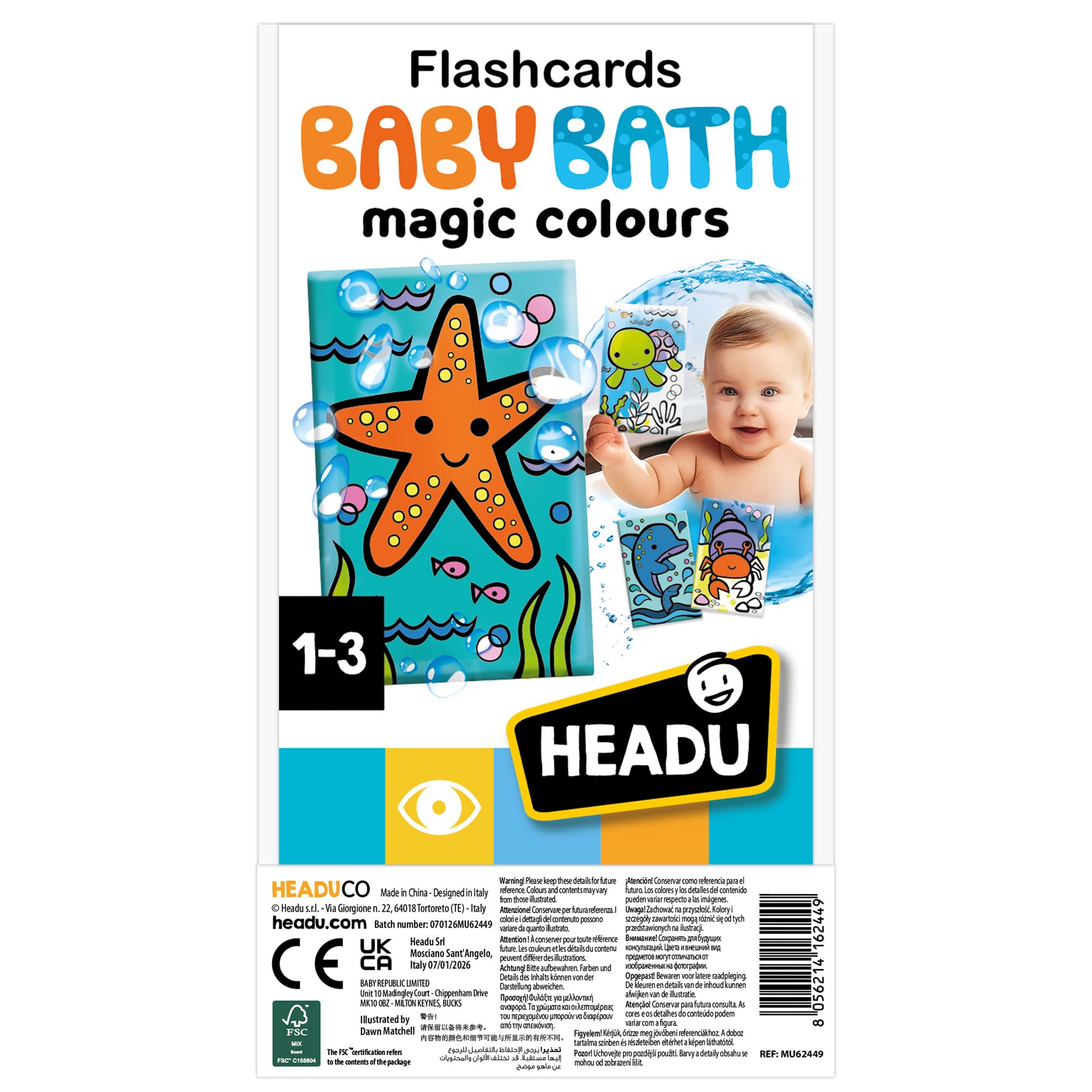 HEADU - Flashcards Baby Bath - Scopri La Magia Dei Colori Con L’Acqua | Carte Magiche per Bagnetto, Giochi Educativi Per Bambini 1-3 Anni, Cards Animali, Esperienza Sensoriale, Regalo Natale Pasqua