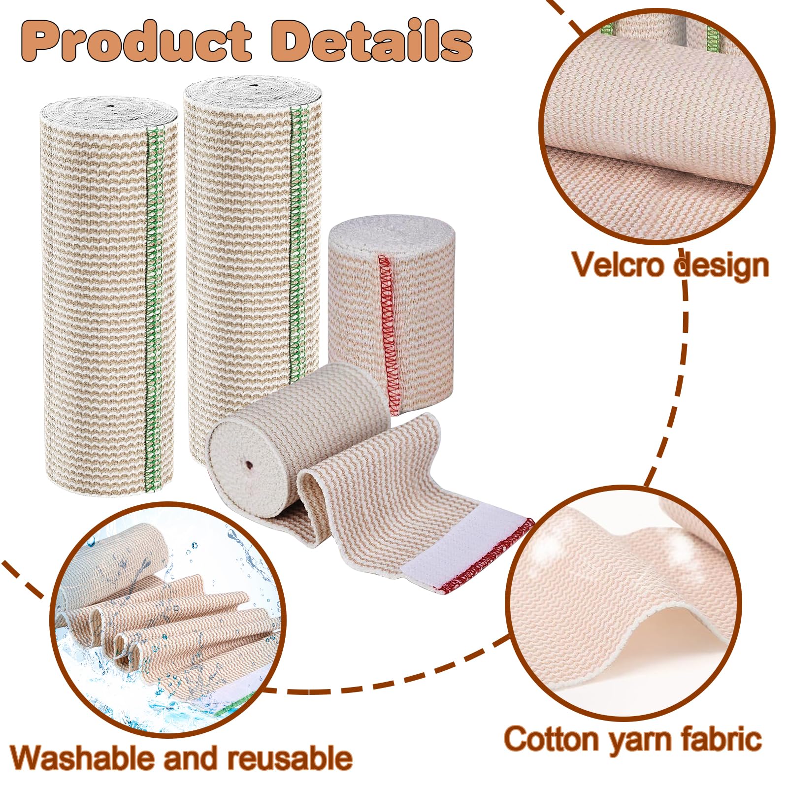 4 Rollos Venda Elastica Premium con Velcro Adhesivo, Dos tamaños Vendas autoadhesivas Reutilizable Lavable, Vendaje de Compresión para Brazos, Piernas y Tobillo(7.5/15 cm x 4.5 m)