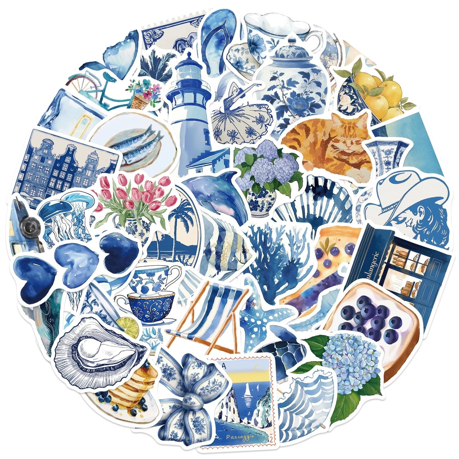 50 Pcs Blue Aesthetic Stickers for Kids Teens Adults Boys Girls Gift,Y2K Stickers Pack for Laptop,Skateboard,Luggage,Car,Bike,Cup,Computer,Water Bottle Decor,Vinyl Waterproof Decals