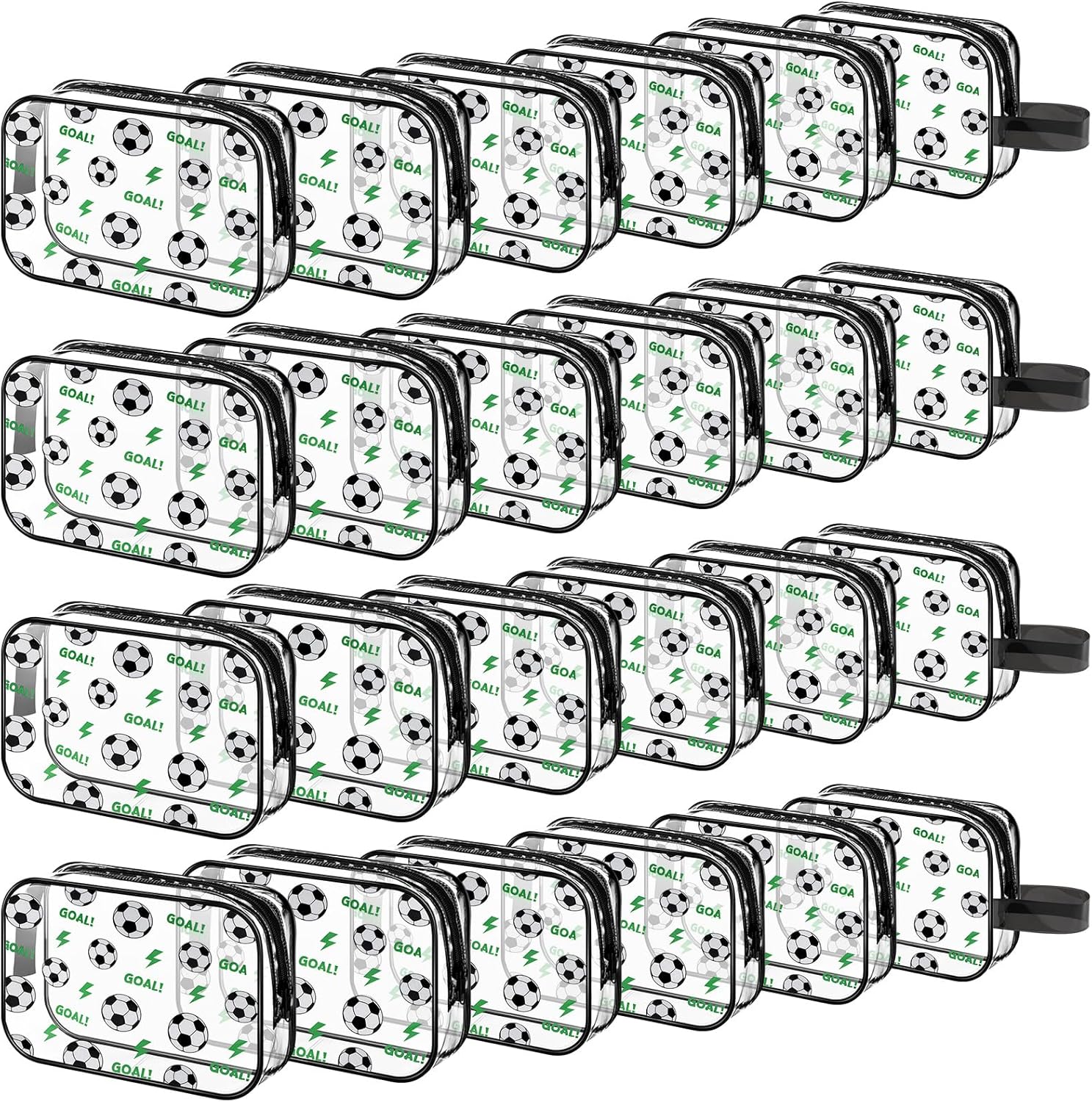 Lonfliness 24 PCS Soccer Cosmetic Bags Soccer Goodie Bags PVC Waterproof Makeup Bag Portable Travel Toiletry Punch Organizer for Soccer Team Gifts, Soccer Coach, Girls Player Sport Party Favors