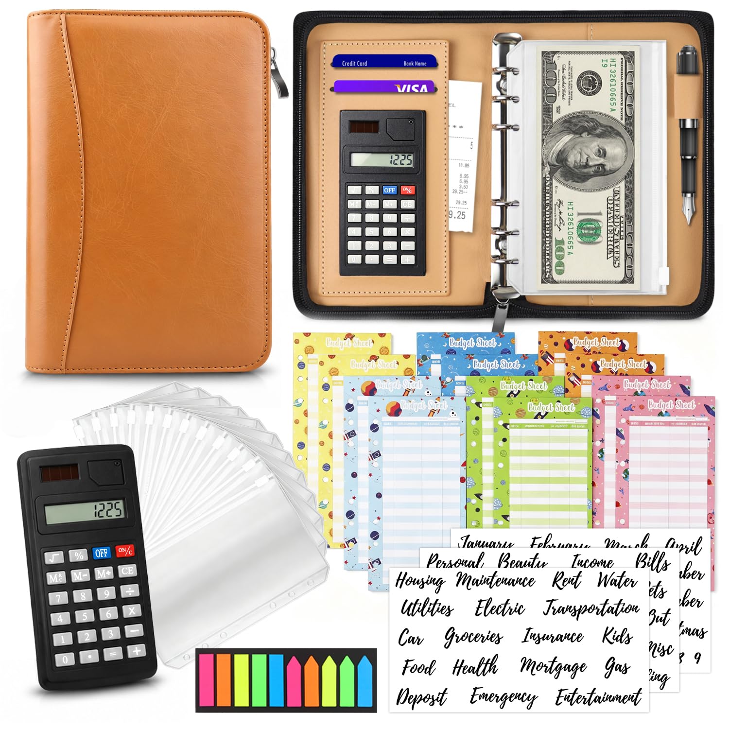 Budget Binder with Zipper Envelopes, Cash Envelopes for Budgeting
