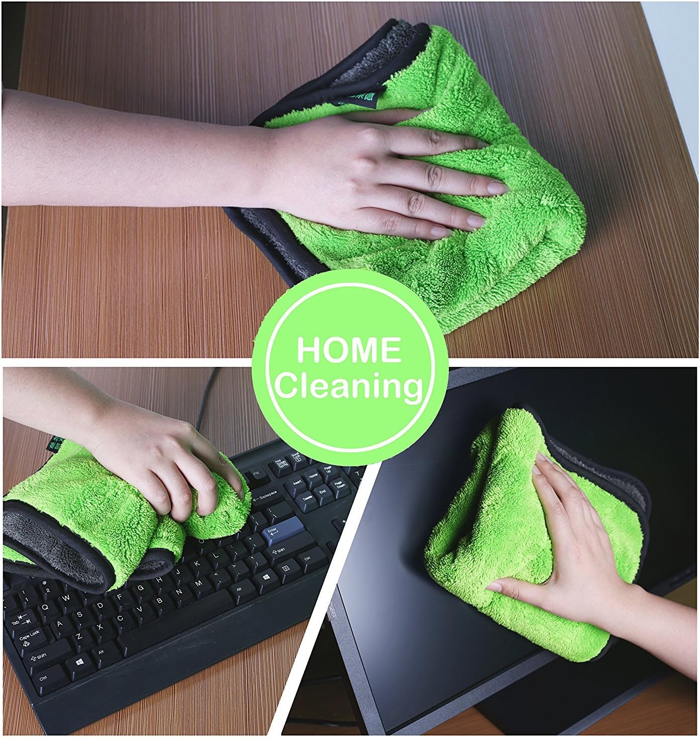 iTavah Microfiber Cleaning Cloth, Extra Thick Microfiber Towel Absorbent Dust Cloths Lint Free Cloth for Car Kitchen Window 3-Pieces