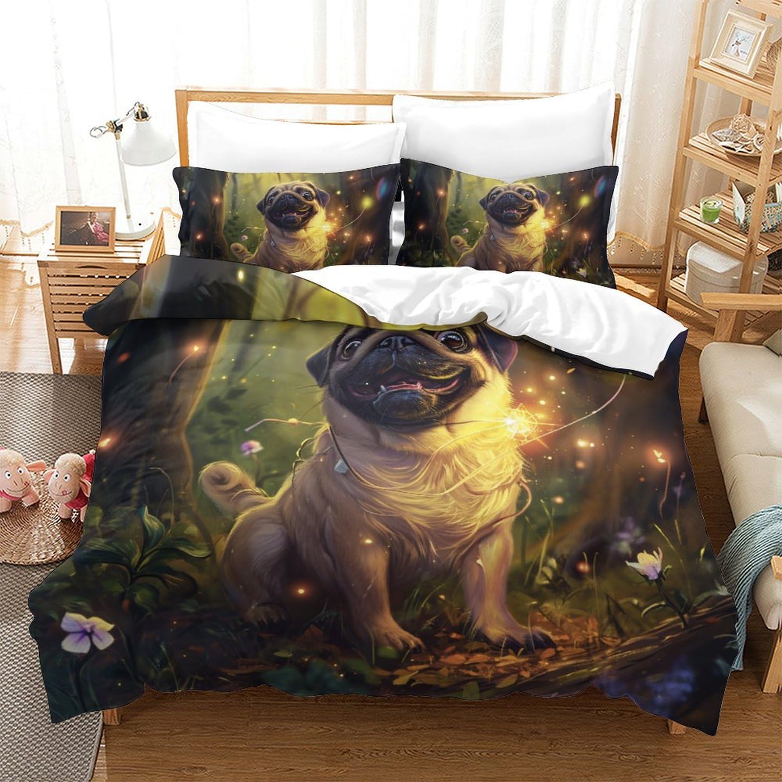 Parure de lit 3pcs imprimé chien 3D avec housse de couette microfibre King 220x240cm