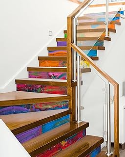 FLFK Stair Decals - Stair Stickers Decals Peel and Stick,Graffiti Oil Painting Stair Risers Decals Self-Adhesive for Home Decor, 39.3" W x 7.08" H x 13Pcs