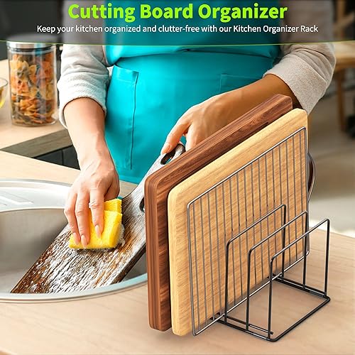 Miniatura 5 de Estante organizador de cocina, soporte resistente de 4 ranuras para tablas de cortar, utensilios de cocina, resistente al óxido, diseño que ahorra