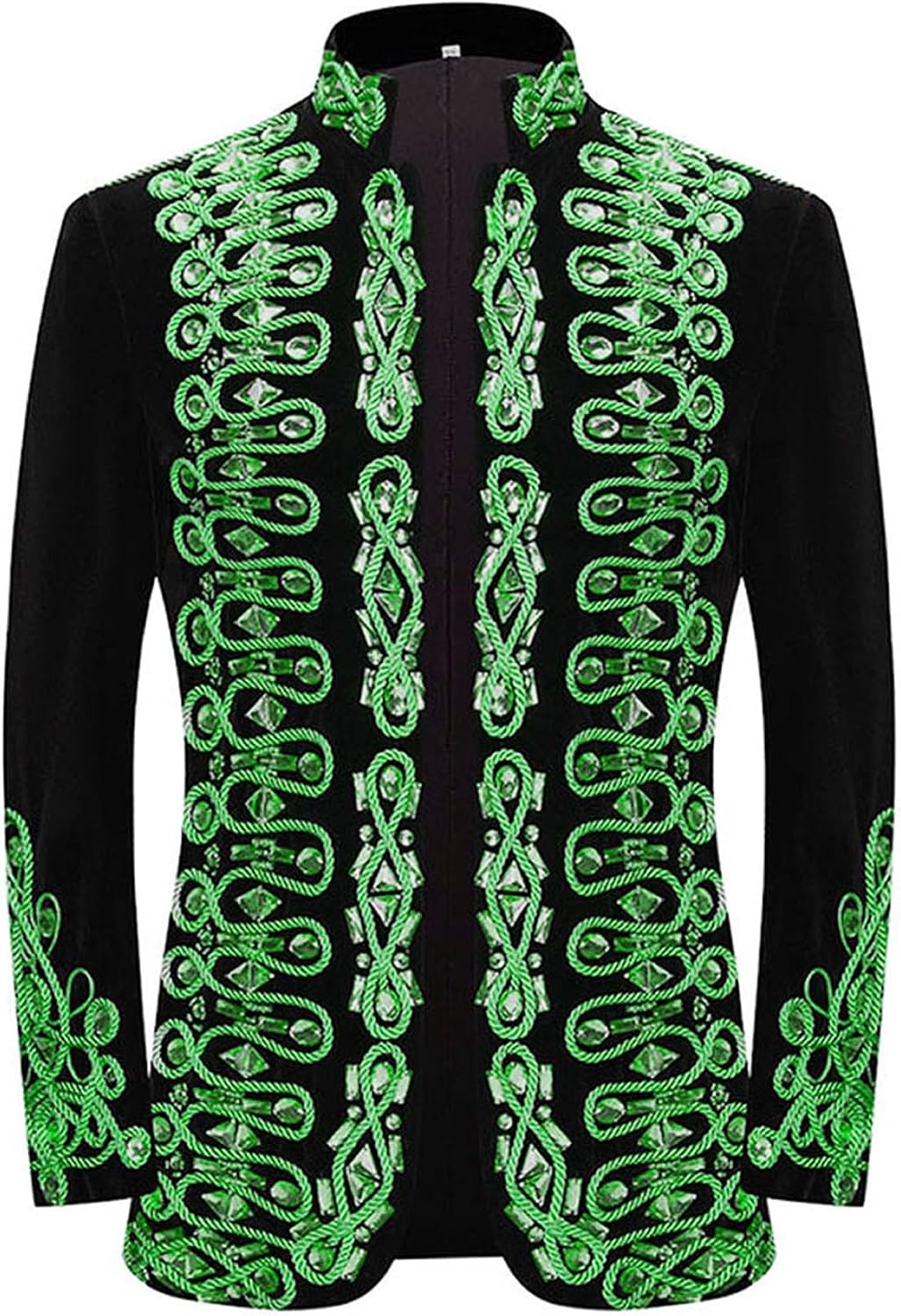 Pyiujtr Men's Standing Collar Velvet Knot Embroidery Court Blazer Masculine Baroque-Inspired Suit Jacket