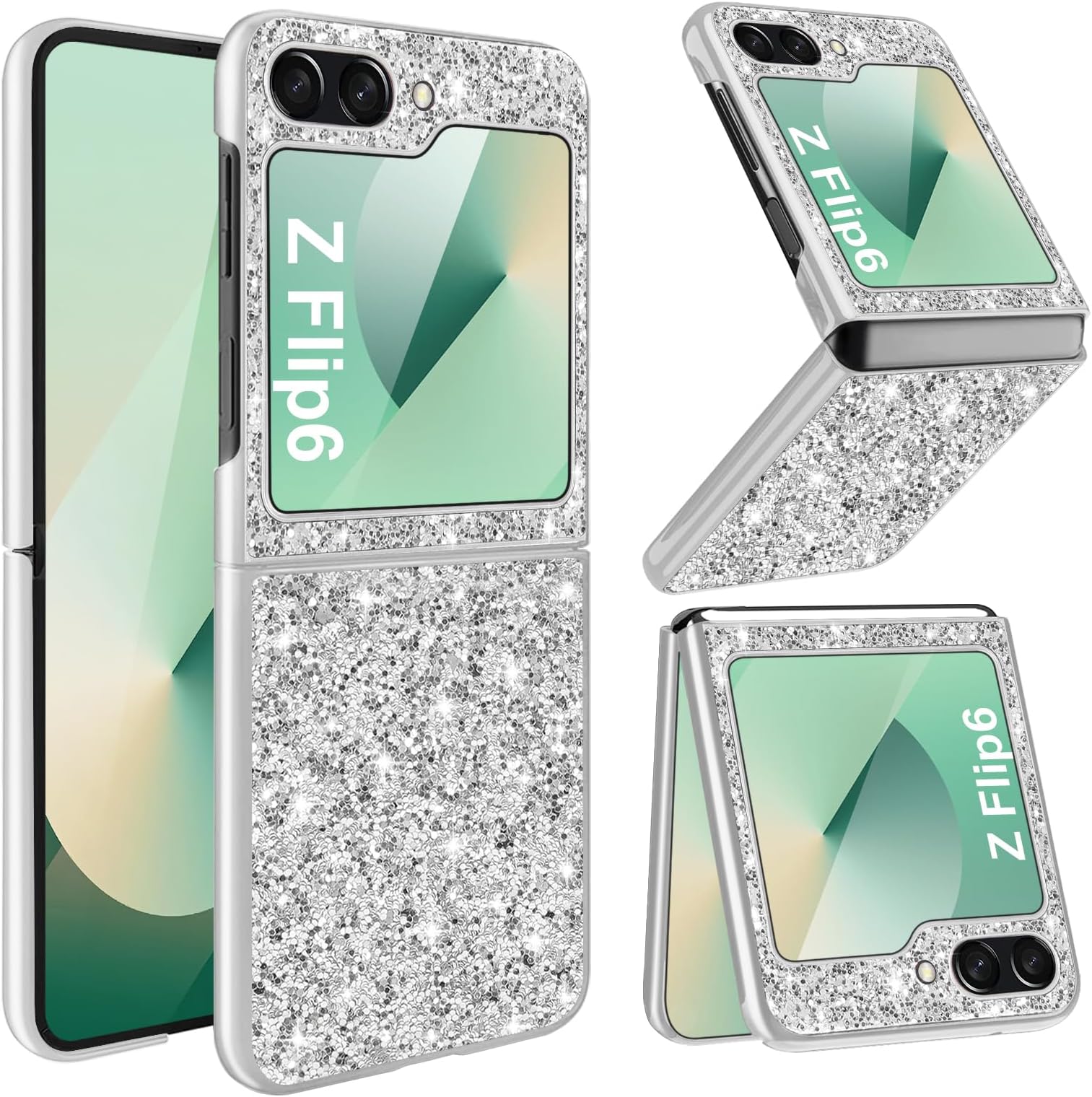 Silicone Case for Samsung Galaxy Z Flip 6 5G Case Glitter Sparkle Bling,Hybrid Matte Back Case High Impact Heavy Duty Shockproof Protective Cover for Samsung Z Flip 6 Cute Case for Women 6.7" (Silver)