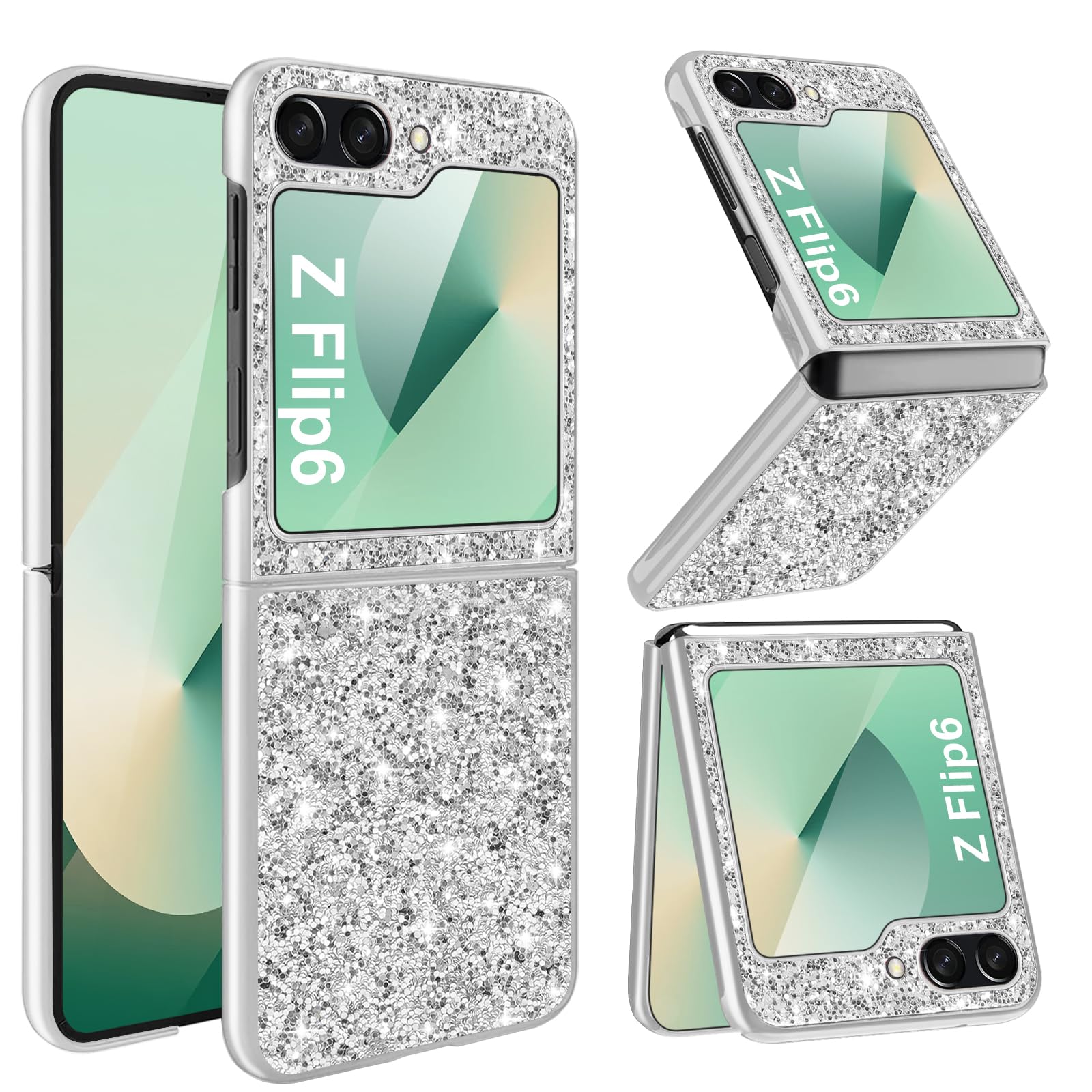 Silicone Case for Samsung Galaxy Z Flip 6 5G Case Glitter Sparkle Bling,Hybrid Matte Back Case High Impact Heavy Duty Shockproof Protective Cover for Samsung Z Flip 6 Cute Case for Women 6.7" (Silver)
