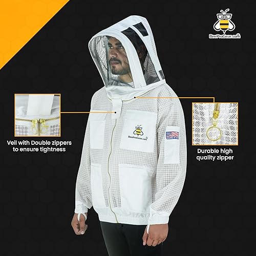 Miniatura 10 de BeeProGear - Chaqueta de apicultura para hombres y mujeres con velo de esgrima, sudadera protectora de tres capas de malla ultra ventilada, chaqueta