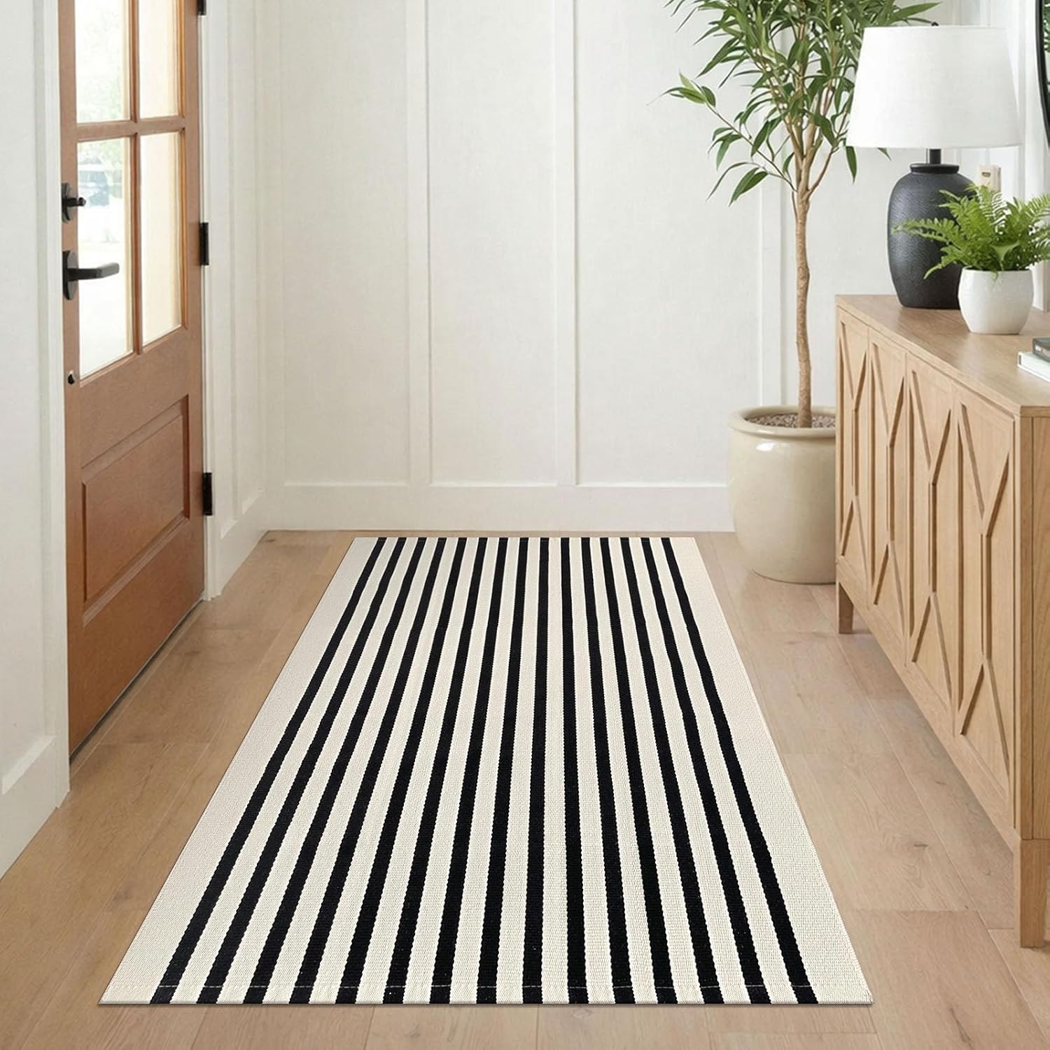KILOCOCO Beige Striped Rug 3x5 Indoor Outdoor Rugs Front Door Rugs Hand Woven Cotton Washable Striped Layered Doormats for Front Porch/Kitchen/Farmhouse/Entryway/Patio