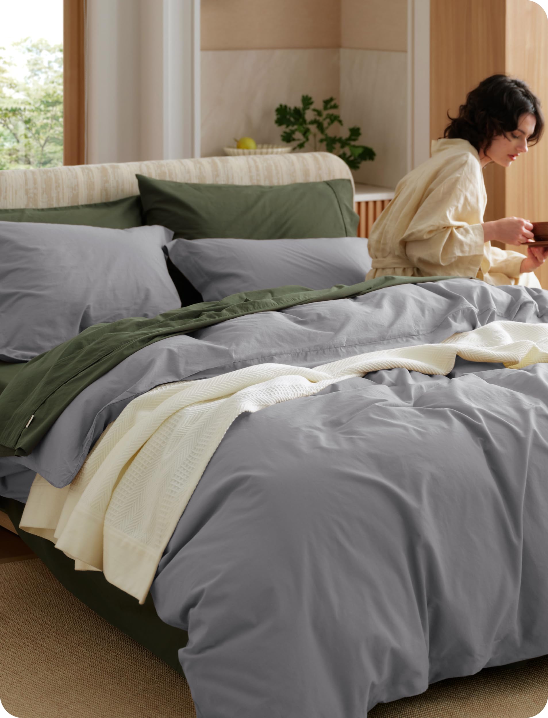 Bedsure PureWoven 100% Washed Cotton Duvet Cover Set, King Size, 3-PC