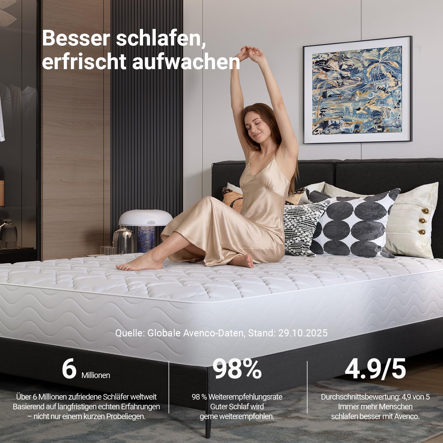 Avenco Matratze 180x200 cm 7 Zonen Taschenfederkernmatratze Mittelfeste H3 | Hybridmatratze mit Komfortschaum für Seitenschläfer, OEKO-TEX®, Ergonomische Unterstützung Rollmatratze, 20 cm Höhe