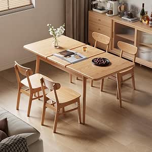 Muwuele 47-63 inch Solid Wood Extendable Dining Table, Natural