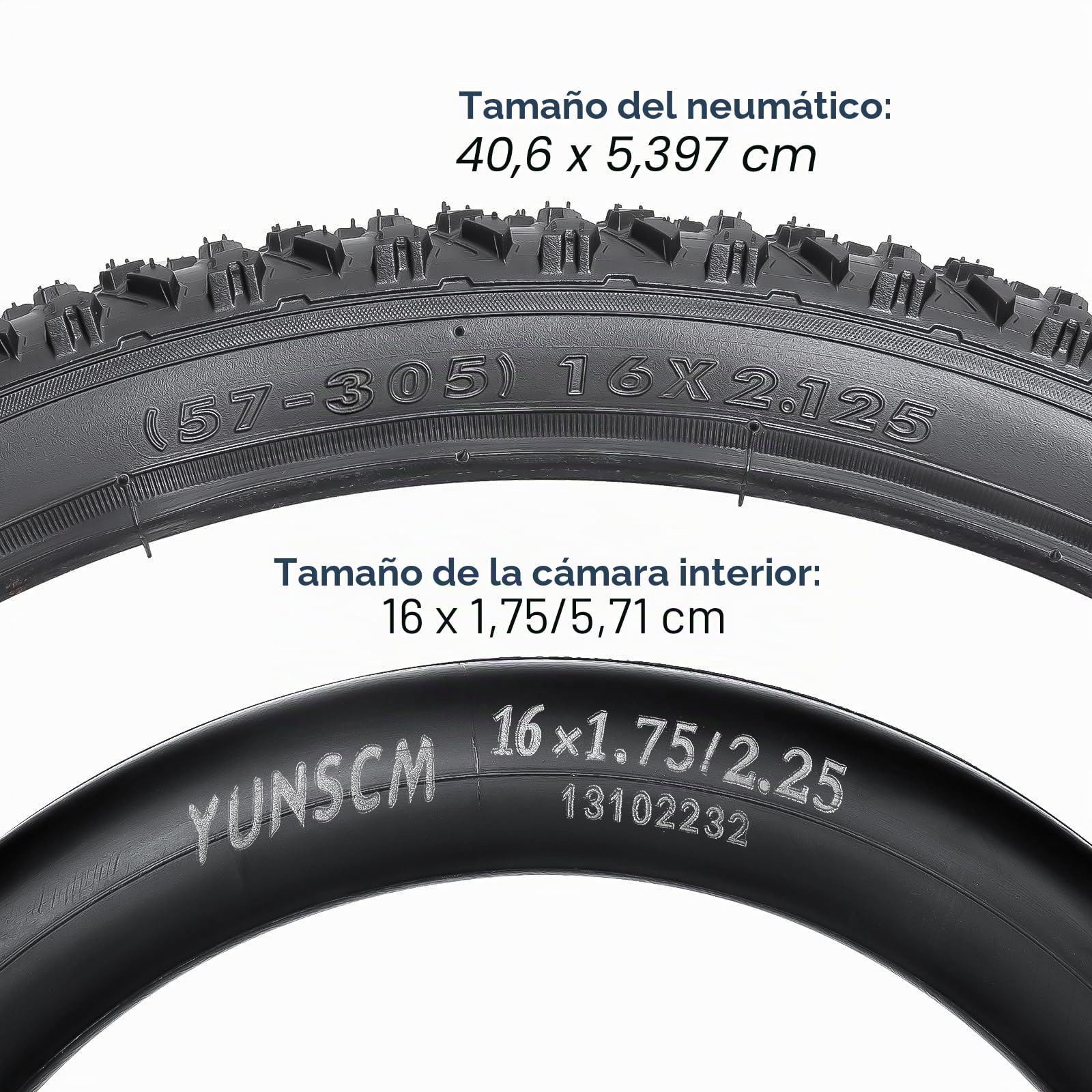 YunSCM 2 neumáticos de bicicleta de 16 pulgadas de 16 x 2.125/57-305 y tubos de bicicleta de 16 pulgadas, válvula Schrader compatible con bicicletas de montaña/todoterreno de 16 x 2.0 16 x 2.10 16 x