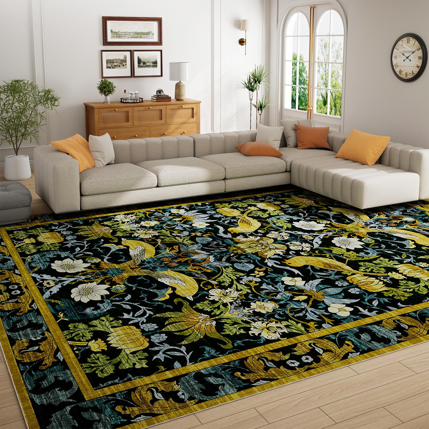 Topllen Washable Area Rug - Area Rug 8'x10' Boho Soft Living Room Rug, Non-Slip Large Area Rugs Indoor for Dining Room Livingroom Bedroom, Vintage Rug (Dark Green, 8x10ft) Dark Green 10' x 8' (Rectangular)