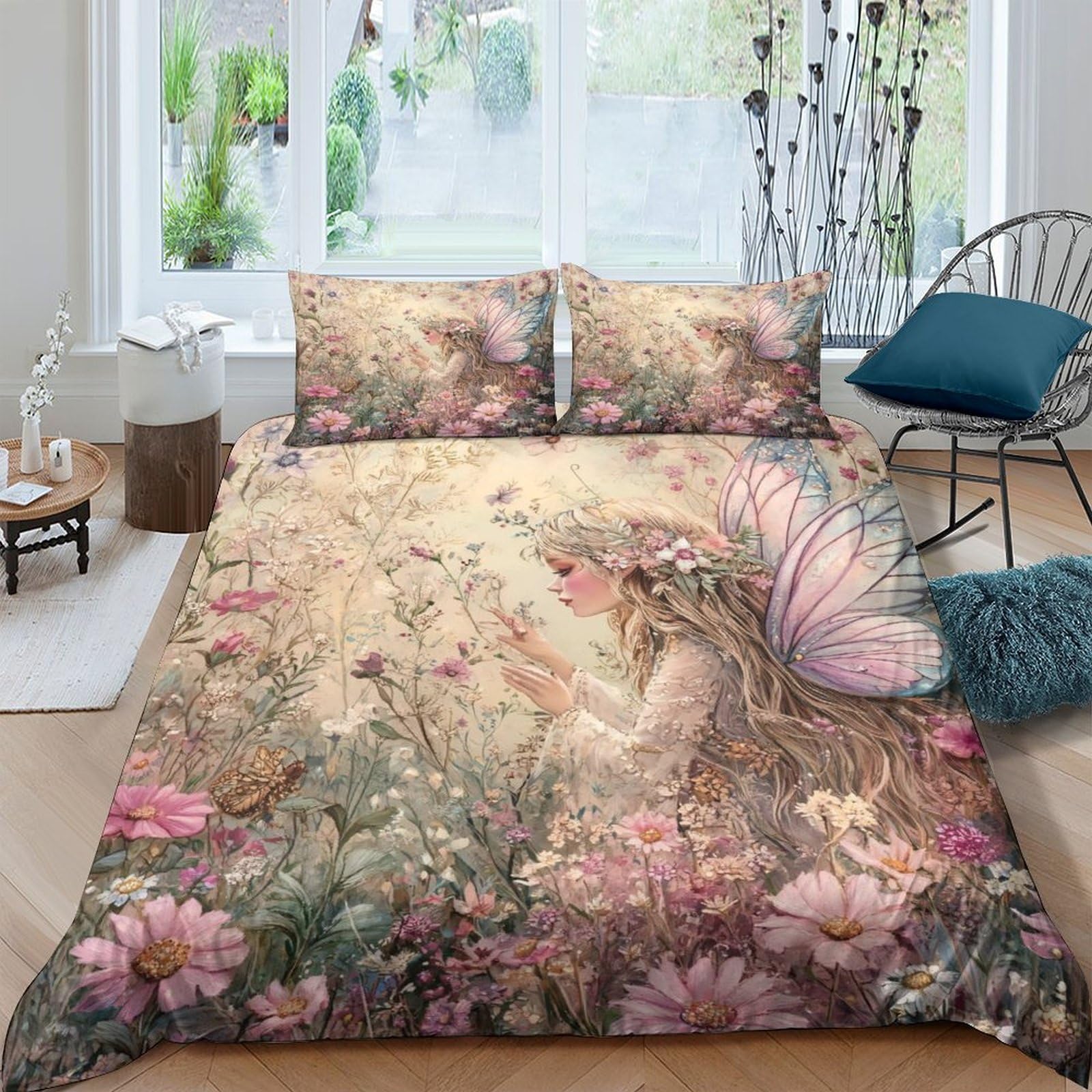 Ctjqhvkz Style-10 3D Printed Fairy Garden Fitted Sheet Microfiber Soft Floral Butterfly Mattress Cover Bedroom Decor Single（135X200cm）