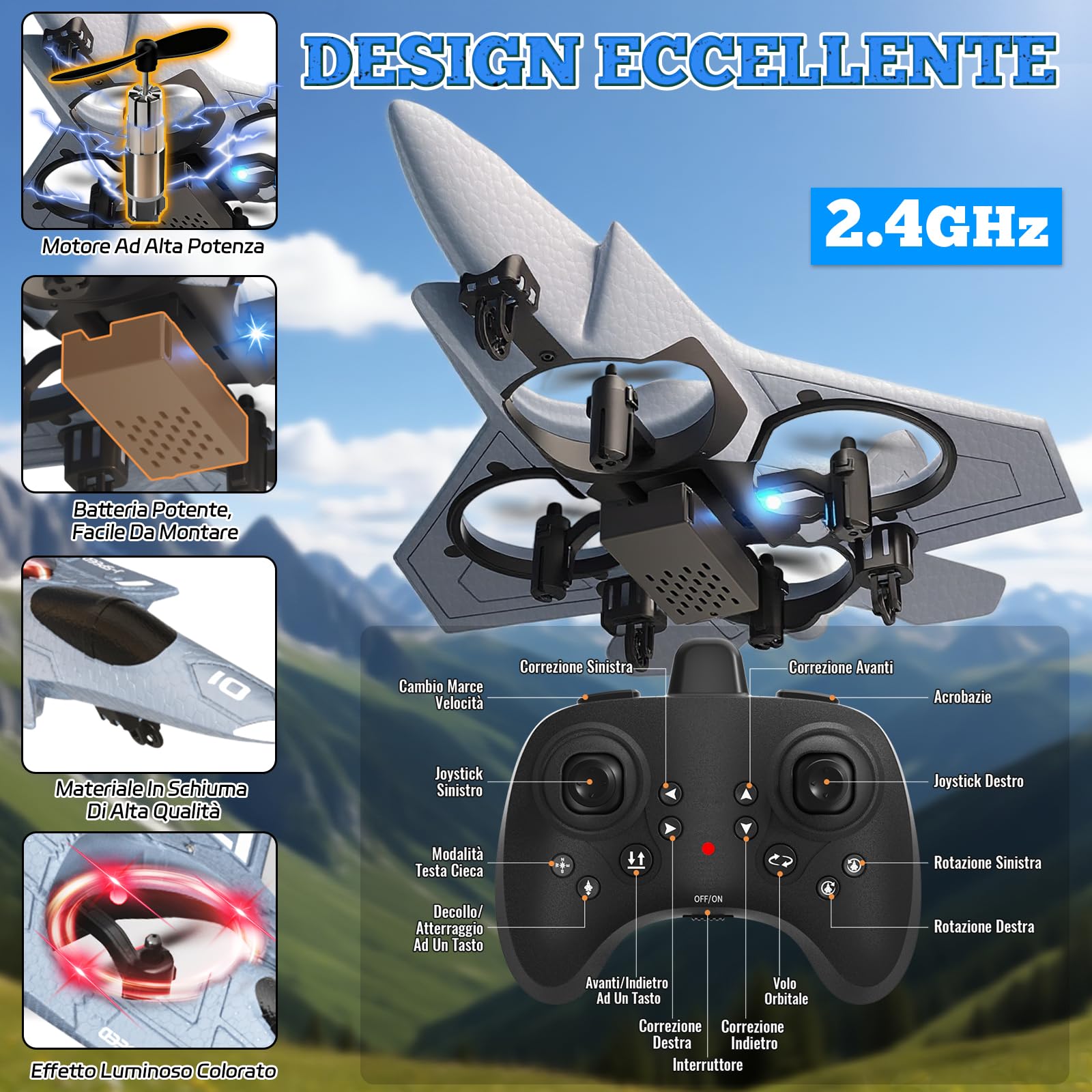 Charmofun Aereo Telecomandato, 2,4 GHz Aereos RC Aereo Radiocomandato-3 Batterie, Luci, 360° Rotazione, Altitudine Fissa, Modalità Senza Testa, Aereos Giocattolo Regalo per Bambini e Principianti