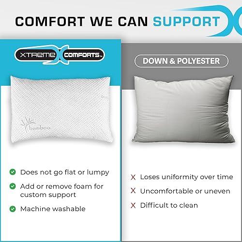 Miniatura 5 de Xtreme Comforts Almohadas de cama para dormir (paquete de 2)  Almohadas ajustables de espuma viscoelástica triturada con funda de enfriamiento