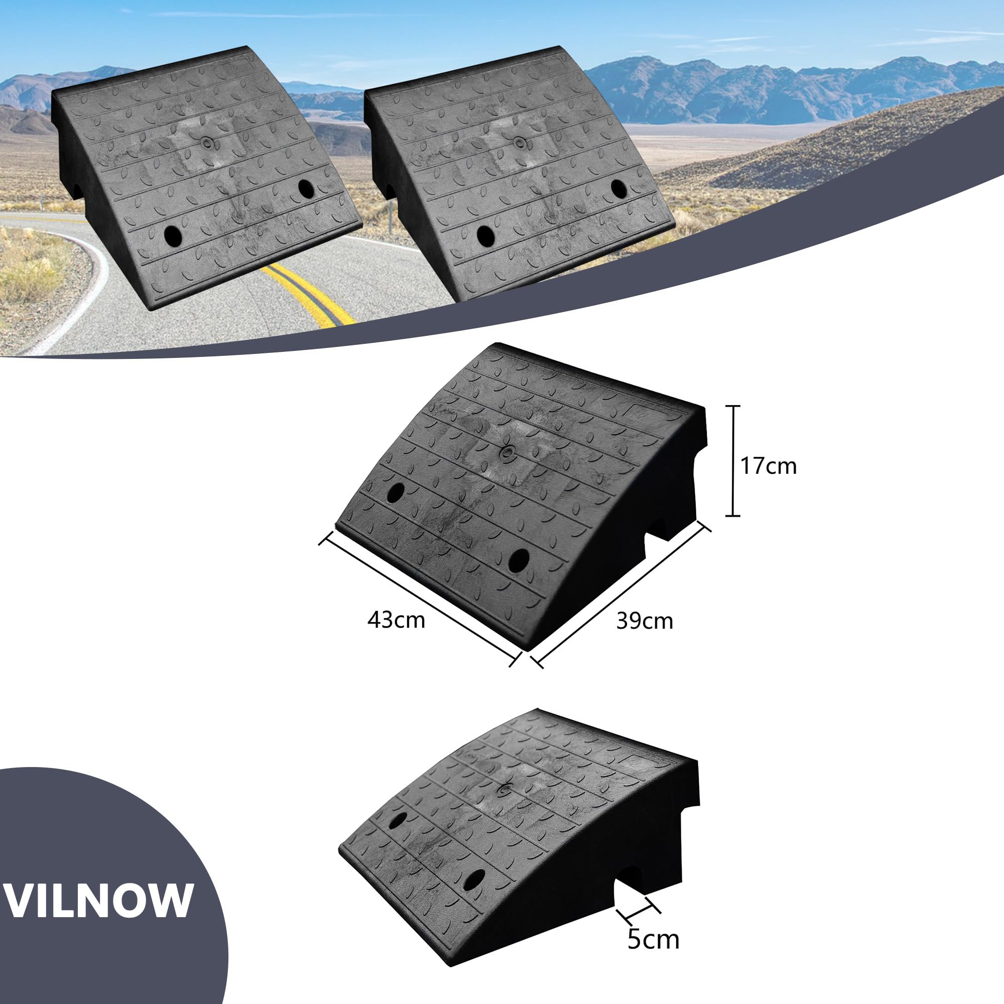 Bordsteinrampe aus Gummi, 170 mm hoch, 430x400x170 mm, schwarz – geeignet für Rollstühle, tiefergelegte Autos und Motorräder (2 Stück)