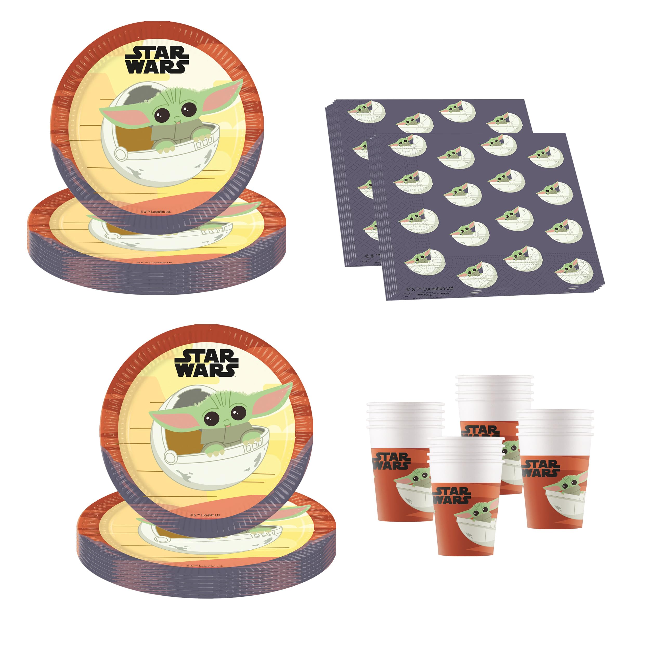 Procos 10210600 10210600 Disney Star Wars Mandalorian Party Set 52 Pieces Plates 16 Cups 20 Napkins Disposable Tableware Party Tableware Table Decoration Marvel Multi-Coloured