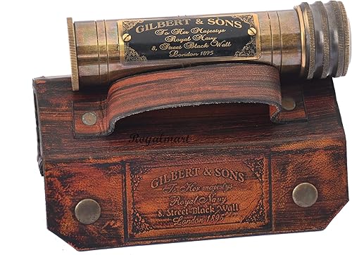 Miniatura 7 de Royalmart Handicrafts - Caleidoscopio de latón hecho a mano con caja de cuero, aspecto vintage, acabado antiguo, caleidoscopio para niños, amigos,