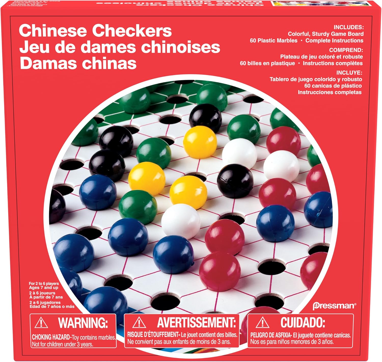 Pressman Chinese Checkers - Classic Strategy Board Game - 2-6 Players Ages 7+ - Family Game Night - Traditional Marble Hopping Game - Kids, Teens, Adults - Competitive Fun - Timeless Entertainment