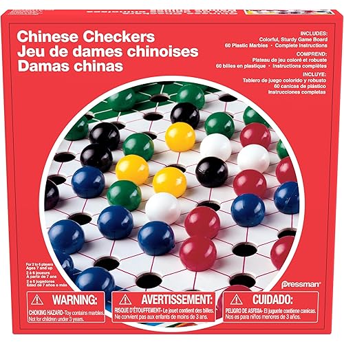 Pressman Chinese Checkers - Classic Strategy Board Game - 2-6 Players Ages 7+ - Family Game Night - Traditional Marble Hopping Game - Kids, Teens, Adults - Competitive Fun - Timeless Entertainment