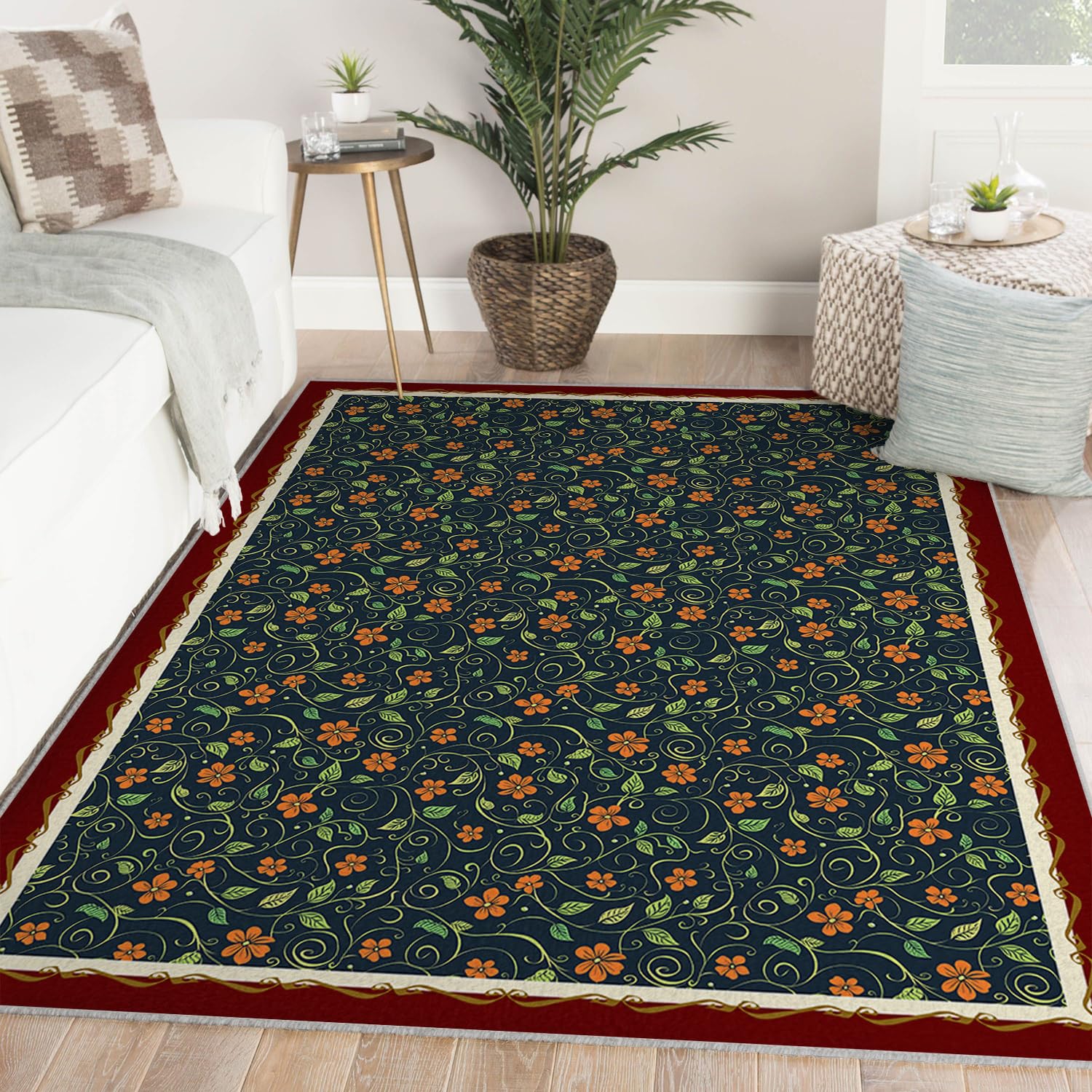 Tapis salon lavable 200x300 antidérapant grande carpette bohème vintage