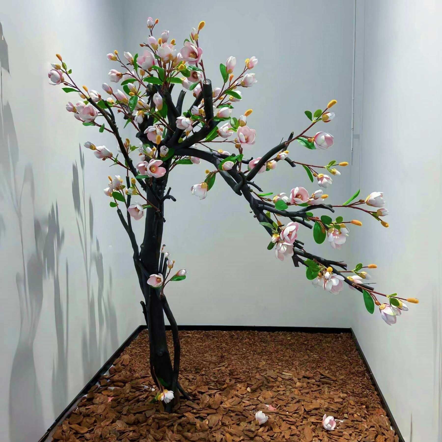 KIBONCY Oversized Artificial Flower Tree, Faux Rose Cherry Peach Blossom, Freestanding Landscape for Wedding Stage Living Room Exhibition Hall Decoration