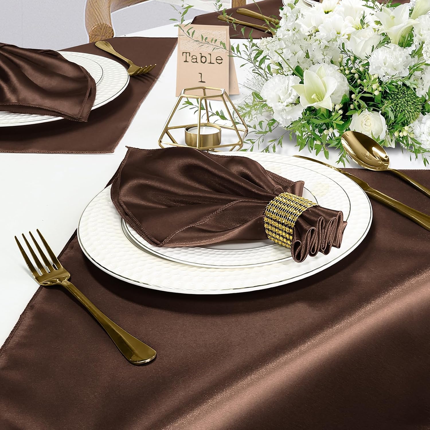 MILVOWOC 24 Pack Square Chocolate Brown Satin Napkins 20 x 20 Inch