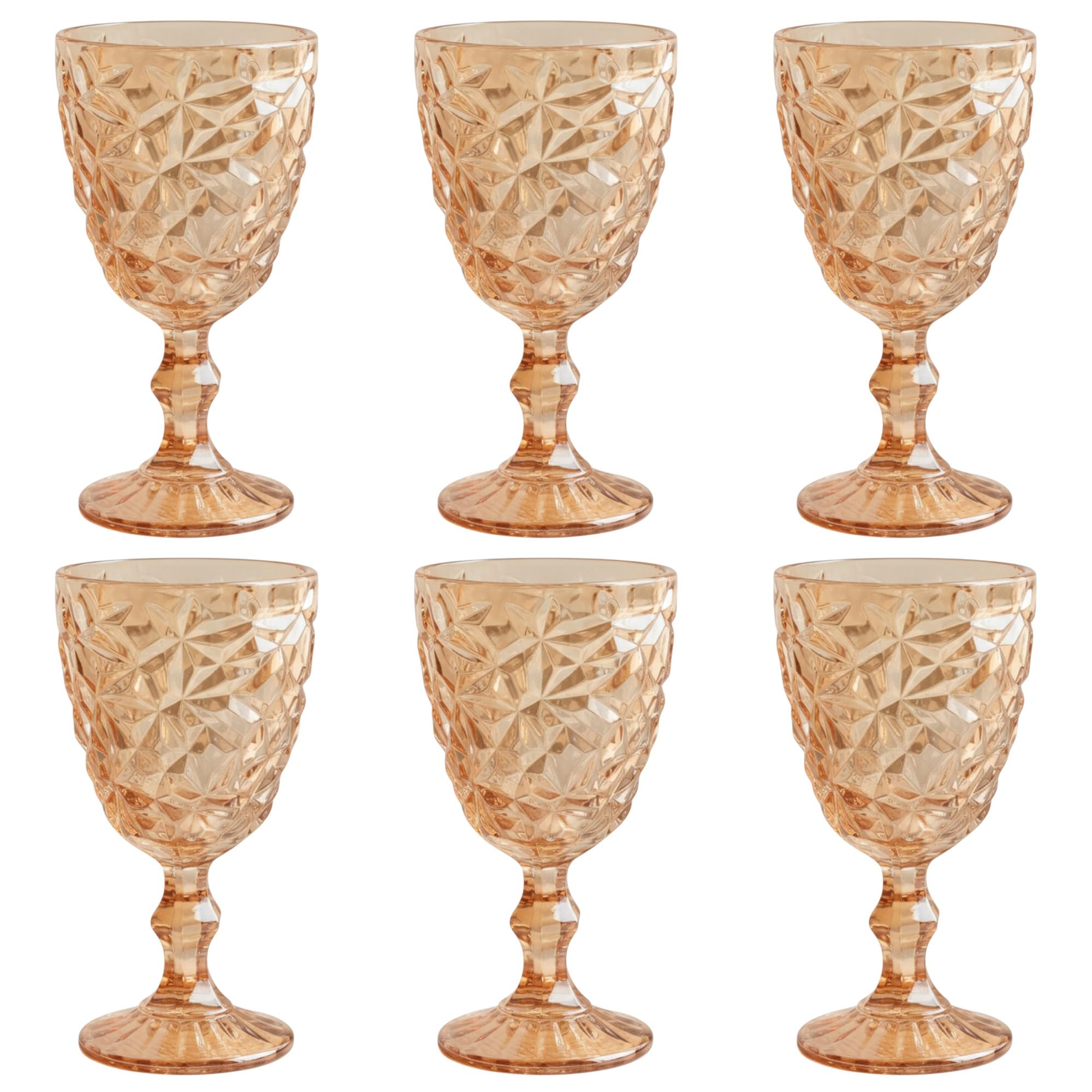 Lot de 6 Verres Vintage à Vin, Champagne et Boisson - Gaufrage en Cristal de Glace/Jaune (300 ml) - Pour Mariage, Dessert avec Carafe