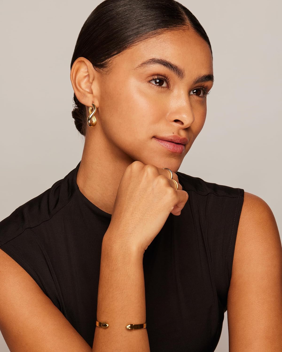 PAVOI 14K Gold Plated 925 Sterling Silver Posts Chunky Wavy Hoop Earrings for Women | Lightweight Statement Twisted Endless Wave Hoops Earrings